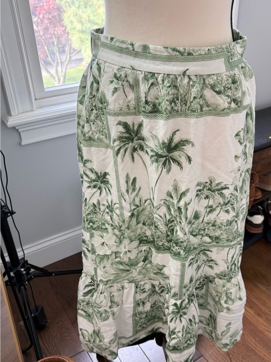 Rachel Zoe Dresses & Skirts - Rachel Zoe Linen Blend Cream and Green Tropical Print Skirt Size Medium